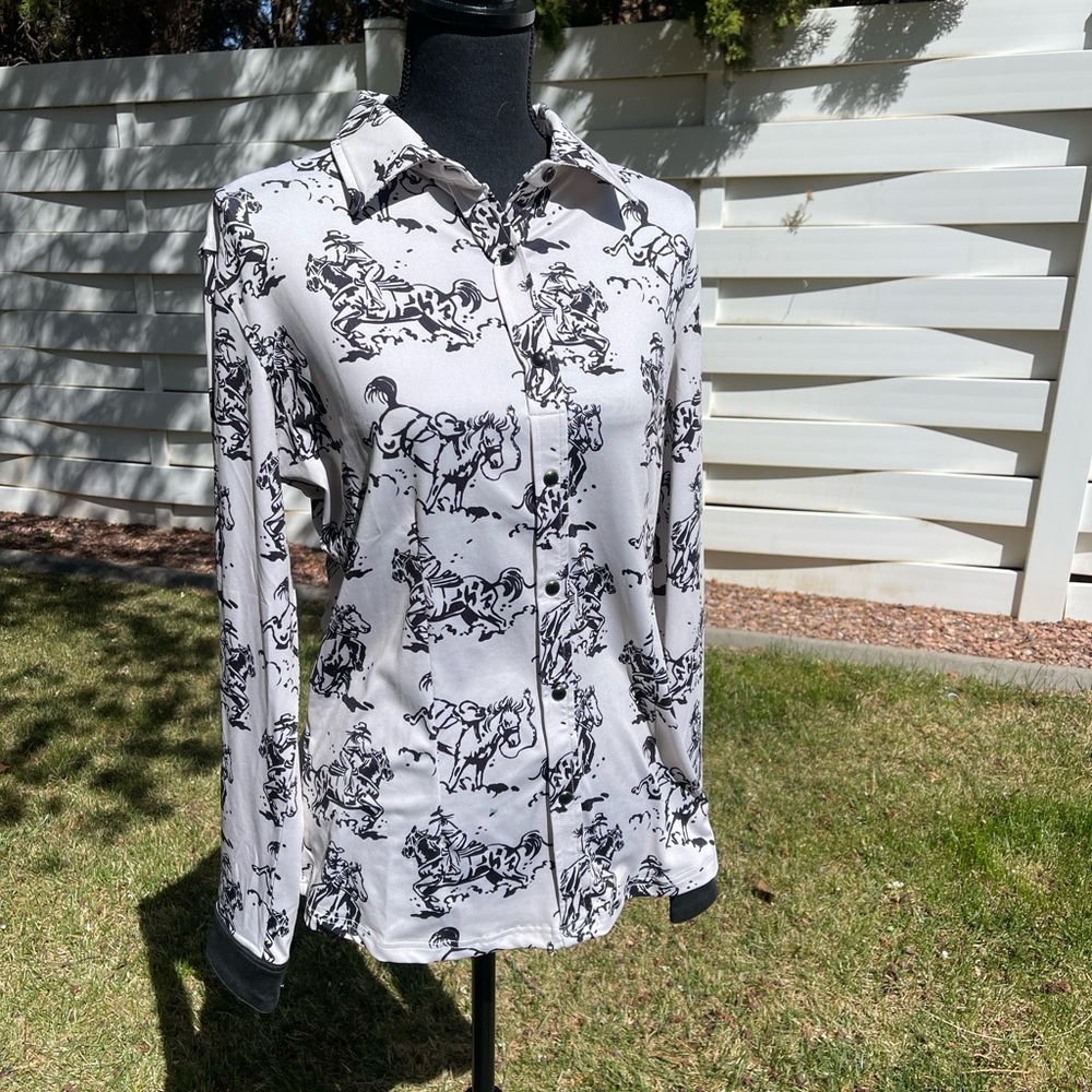 Ranch Dress’n black and White Cowboy Print Preforming Shirt